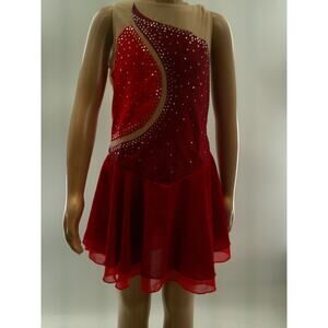 Dance Costume Medium Child Red ieffiel Lyrical Ballet Ice Skating Rhinestone